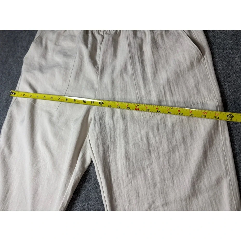 Zara Womens Beige Linen Blend Drawstring Elastic Waist Patch Pocket Pants Large